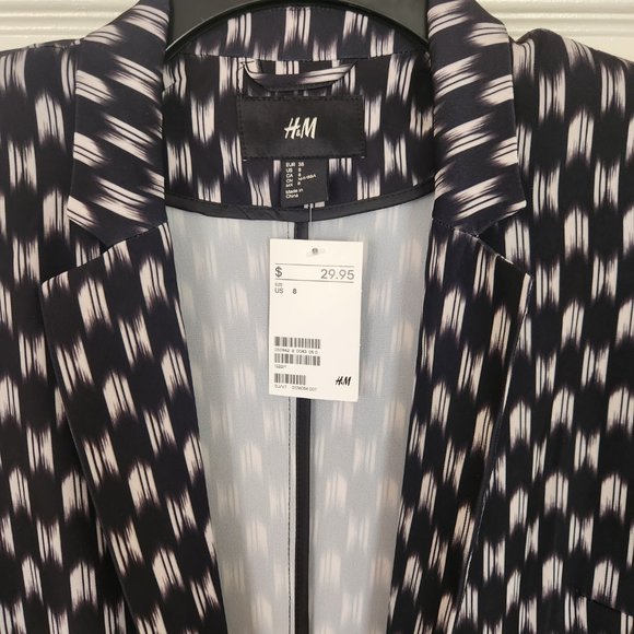 H & M women's cardigan New w/Tag Dark blue/White size 8 open front long sleeves - Picture 3 of 6